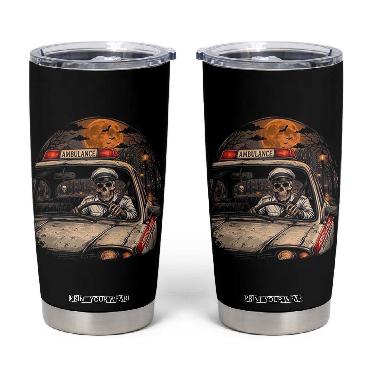 Funny Halloween Skeleton Paramedic Ambulance Driver Tumbler Cup Spooky Rescue Squad Emergency Medical