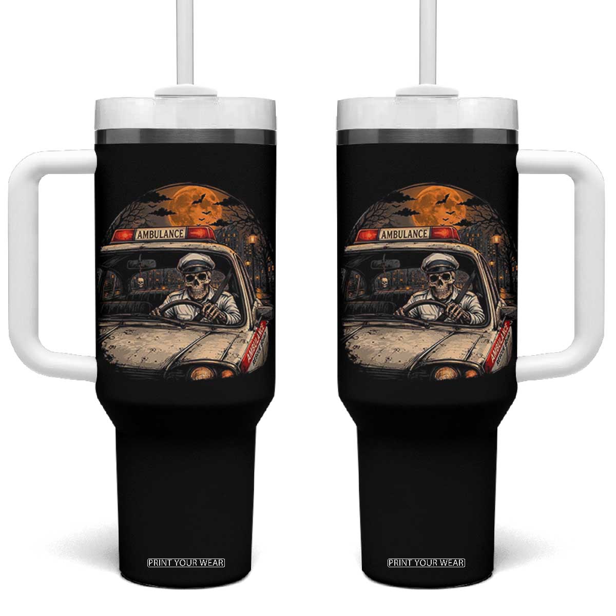 Funny Halloween Skeleton Paramedic Ambulance Driver Tumbler With Handle Spooky Rescue Squad Emergency Medical