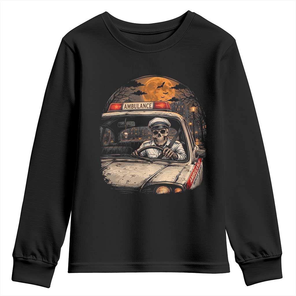 Funny Halloween Skeleton Paramedic Ambulance Driver Youth Sweatshirt Spooky Rescue Squad Emergency Medical