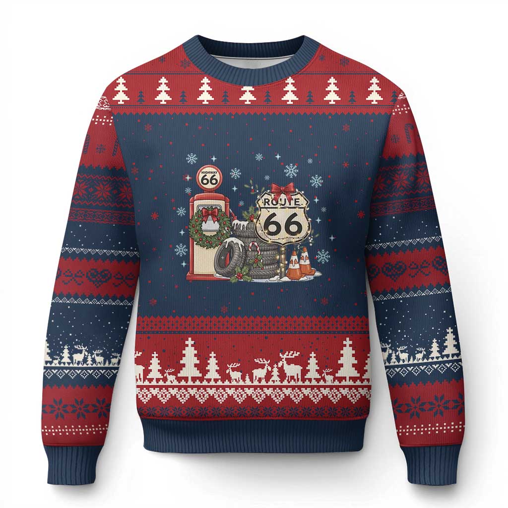 Route Highway 66 Christmas Gas Pump Ugly Christmas Sweater Mother Road Holiday Road Trip Travel