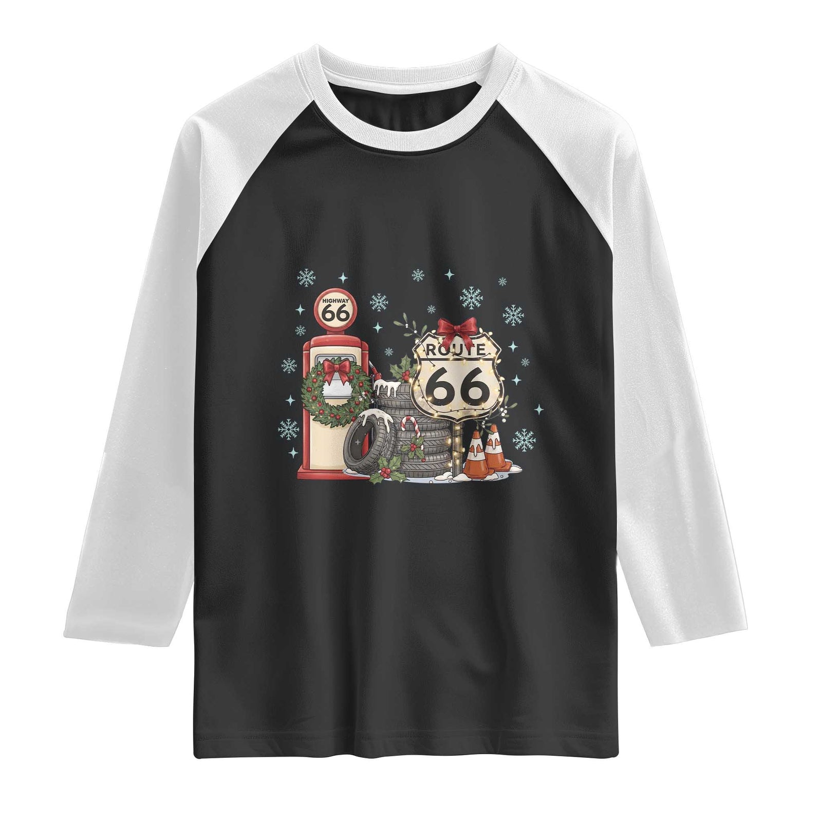 Route Highway 66 Christmas Gas Pump Raglan Shirt Mother Road Holiday Road Trip Travel