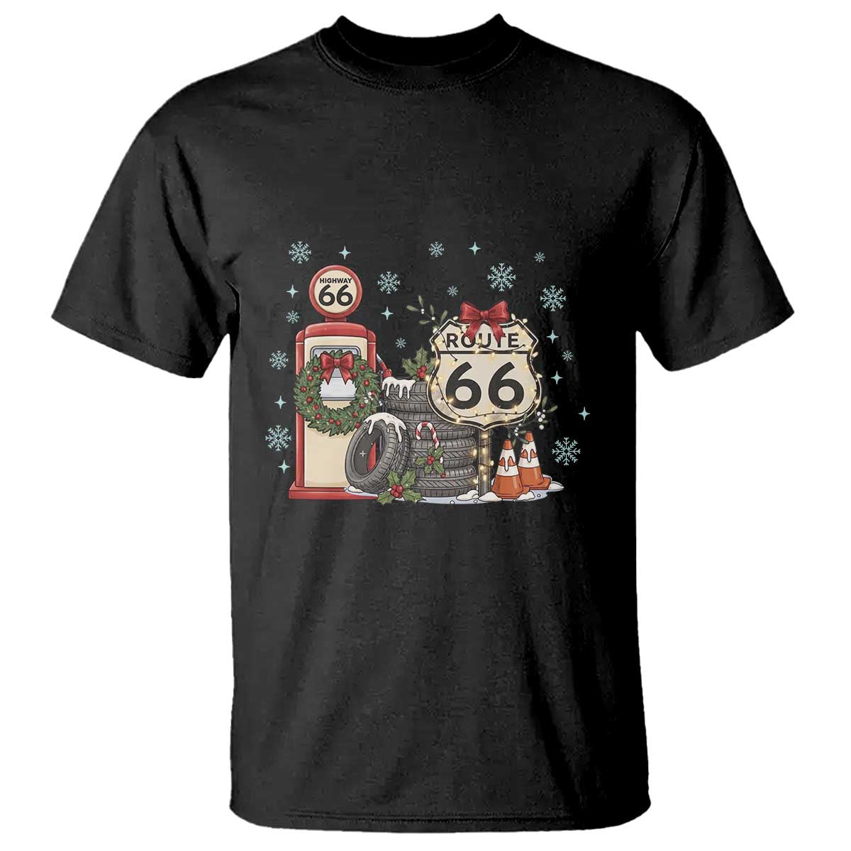 Route Highway 66 Christmas Gas Pump T Shirt Mother Road Holiday Road Trip Travel