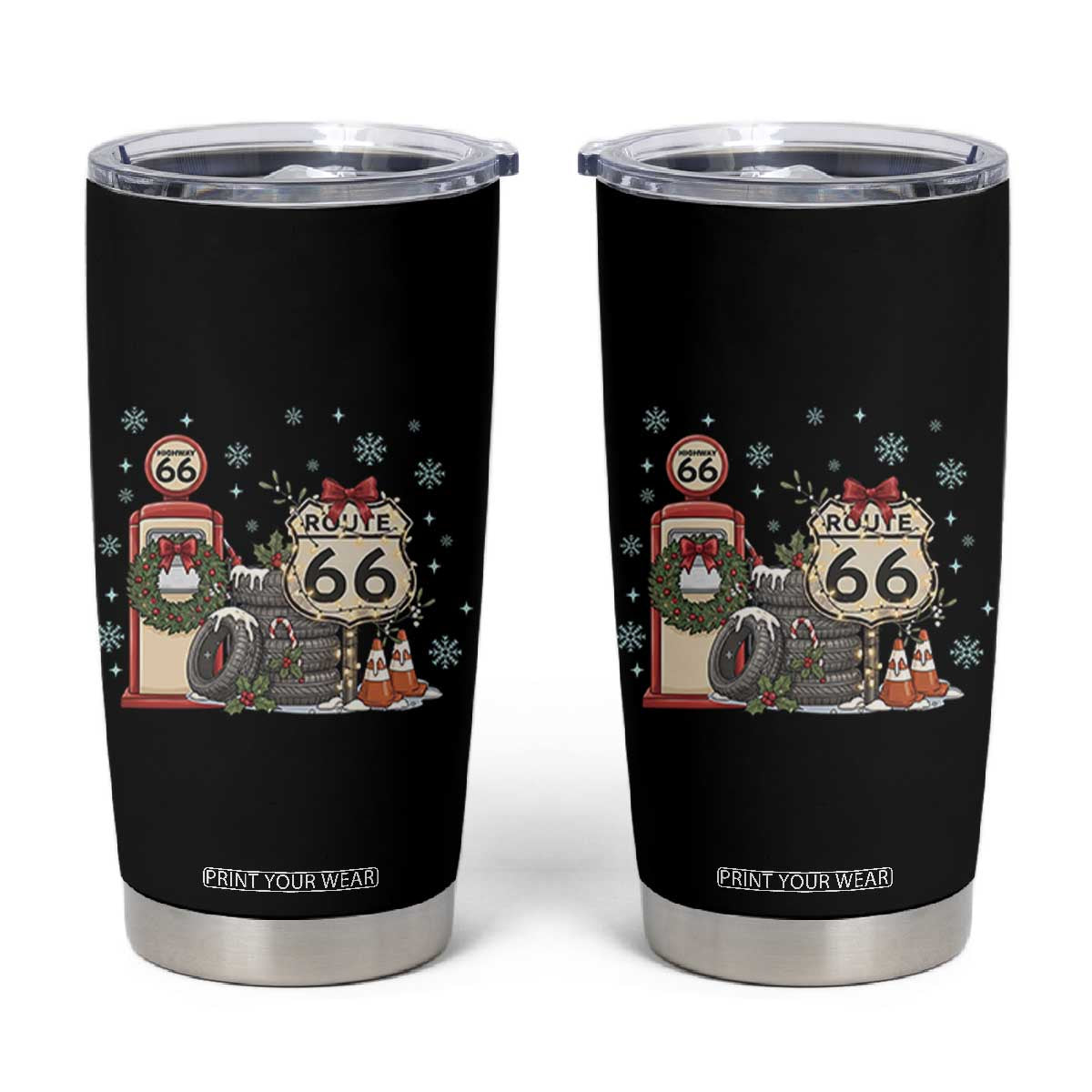 Route Highway 66 Christmas Gas Pump Tumbler Cup Mother Road Holiday Road Trip Travel