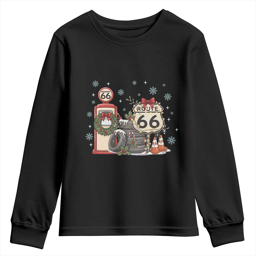 Route Highway 66 Christmas Gas Pump Youth Sweatshirt Mother Road Holiday Road Trip Travel