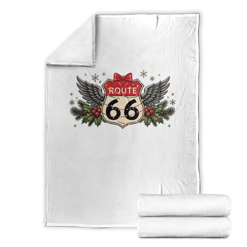 Vintage Route Highway 66 Christmas Shield Throw Blanket Mother Road Holiday Road Trip Travel