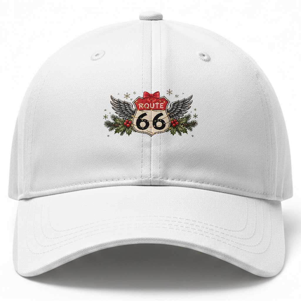 Vintage Route Highway 66 Christmas Shield Baseball Cap Mother Road Holiday Road Trip Travel