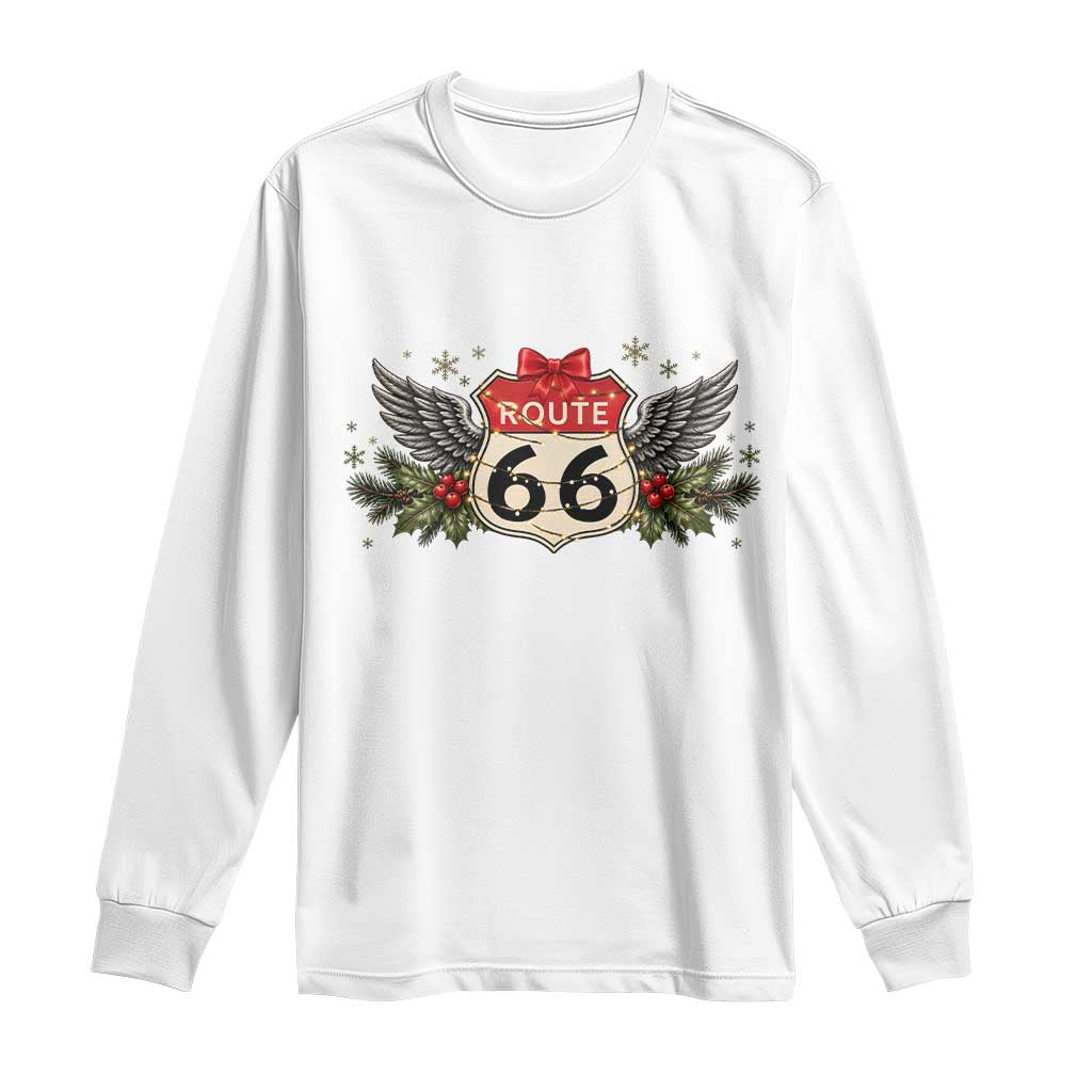 Vintage Route Highway 66 Christmas Shield Long Sleeve Shirt Mother Road Holiday Road Trip Travel