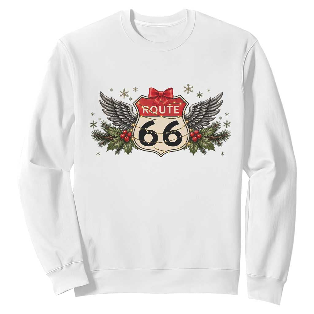 Vintage Route Highway 66 Christmas Shield Sweatshirt Mother Road Holiday Road Trip Travel