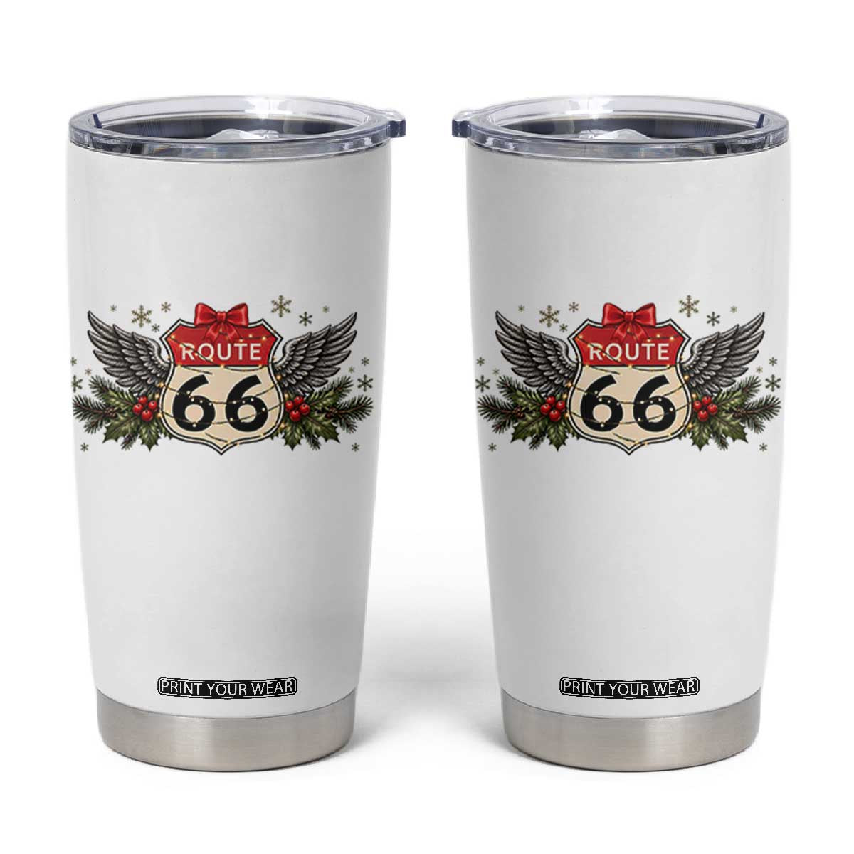 Vintage Route Highway 66 Christmas Shield Tumbler Cup Mother Road Holiday Road Trip Travel