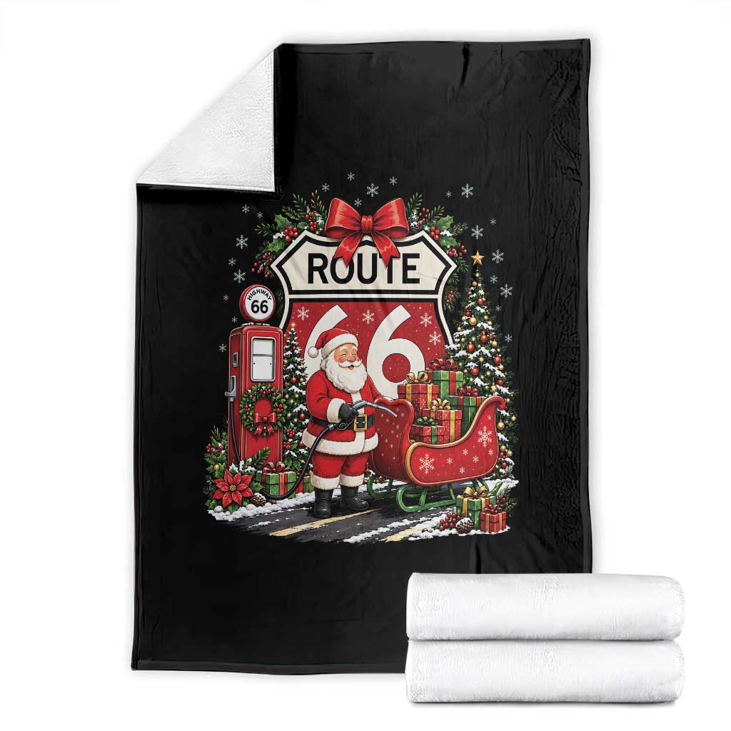 Route Highway 66 Santa Claus Gas Pump Sleigh Throw Blanket Funny Christmas Holiday Travel