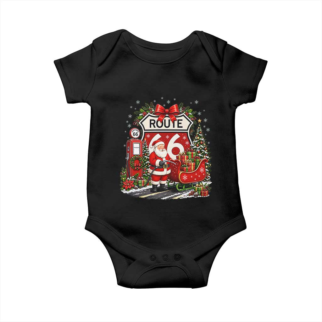 Route Highway 66 Santa Claus Gas Pump Sleigh Baby Onesie Funny Christmas Holiday Travel