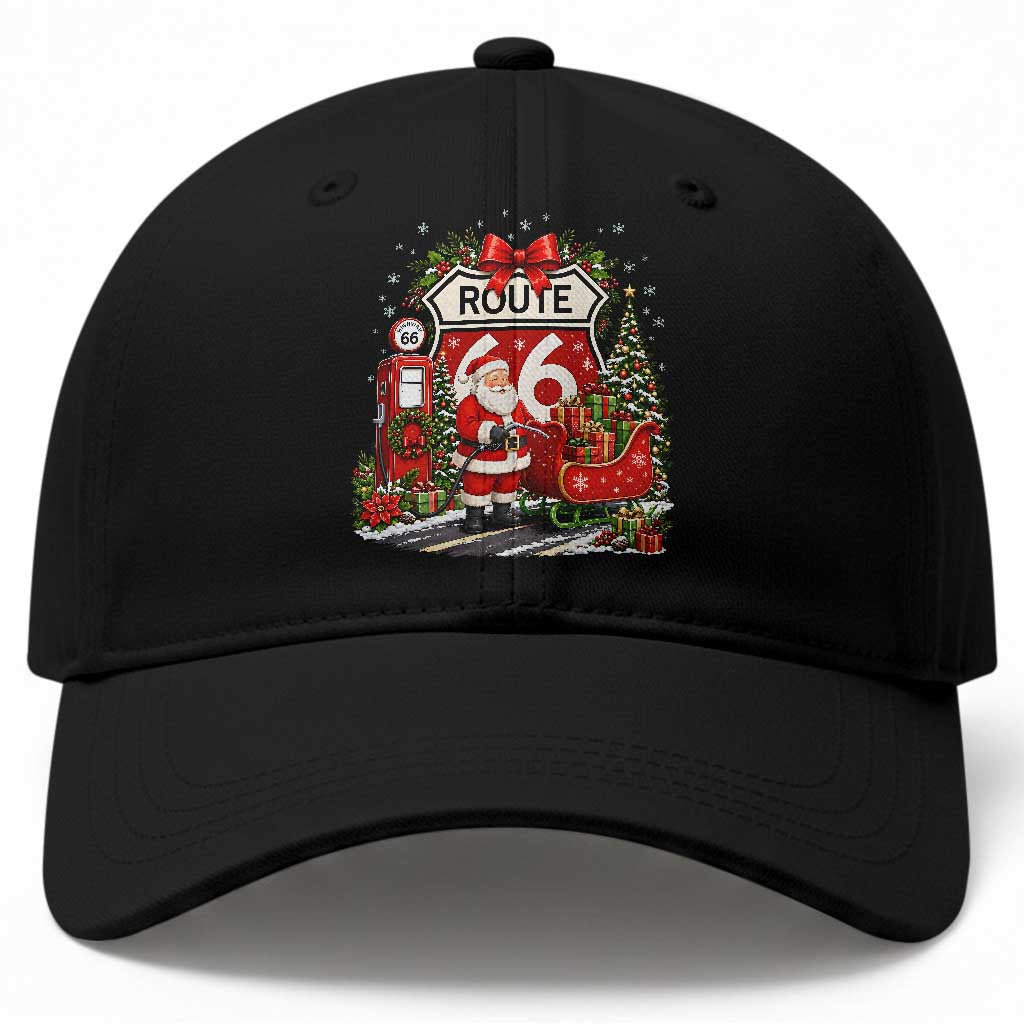 Route Highway 66 Santa Claus Gas Pump Sleigh Baseball Cap Funny Christmas Holiday Travel