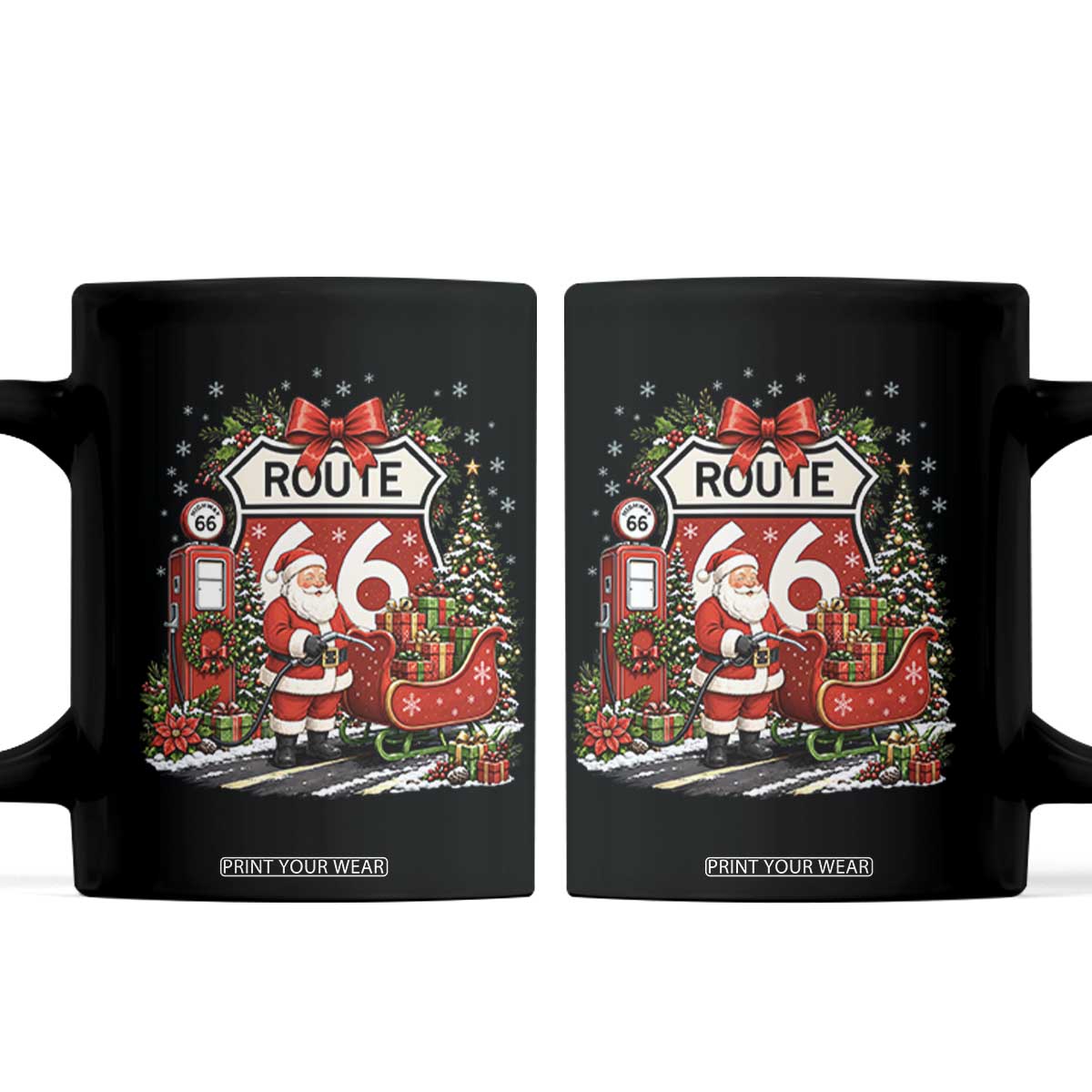 Route Highway 66 Santa Claus Gas Pump Sleigh Coffee Mug Funny Christmas Holiday Travel