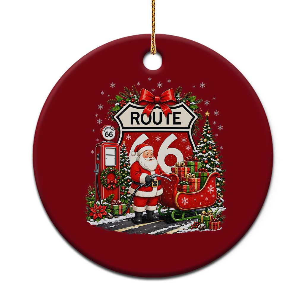 Route Highway 66 Santa Claus Gas Pump Sleigh Ceramic Ornament Funny Christmas Holiday Travel