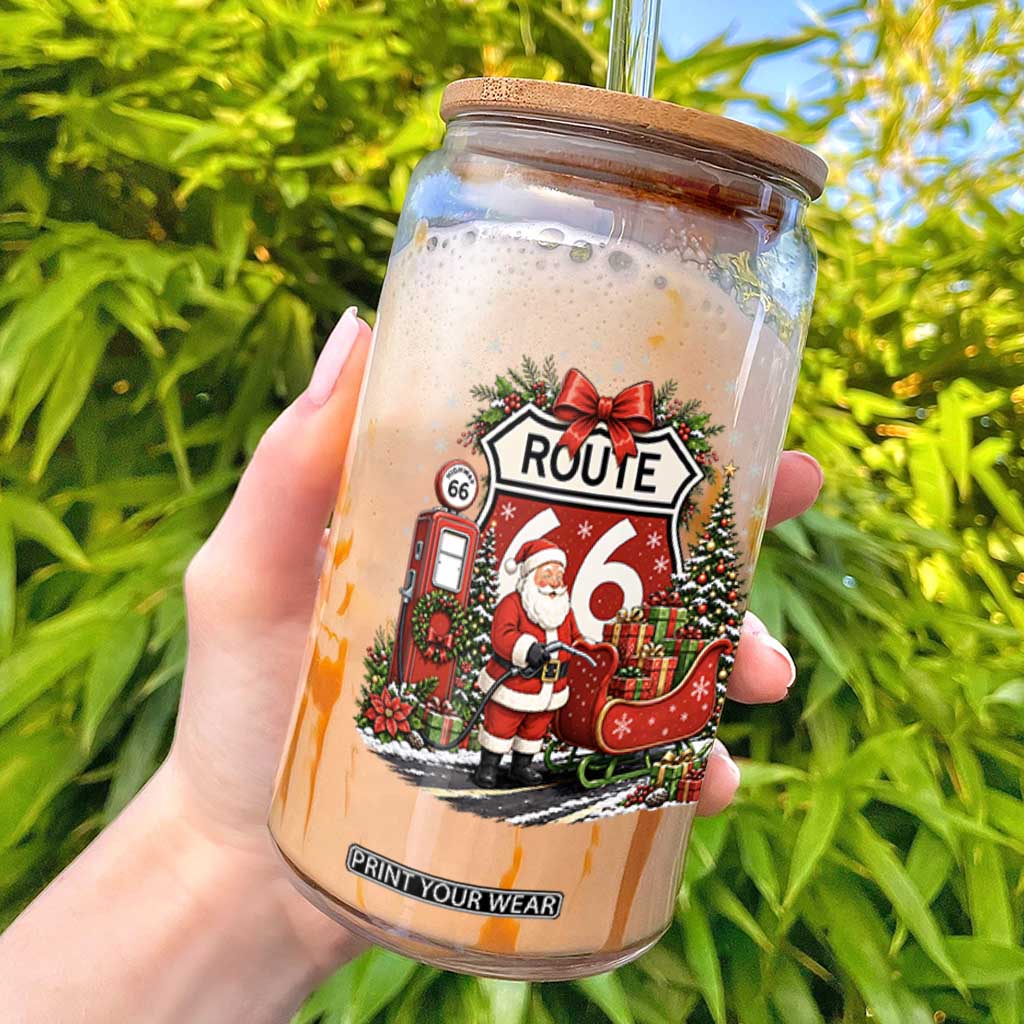 Route Highway 66 Santa Claus Gas Pump Sleigh Glass Can Funny Christmas Holiday Travel