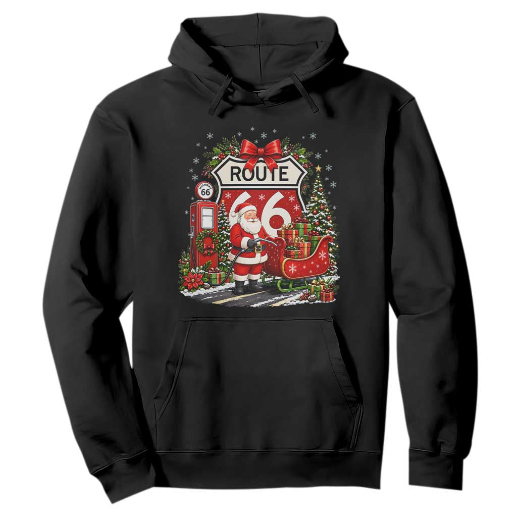 Route Highway 66 Santa Claus Gas Pump Sleigh Hoodie Funny Christmas Holiday Travel