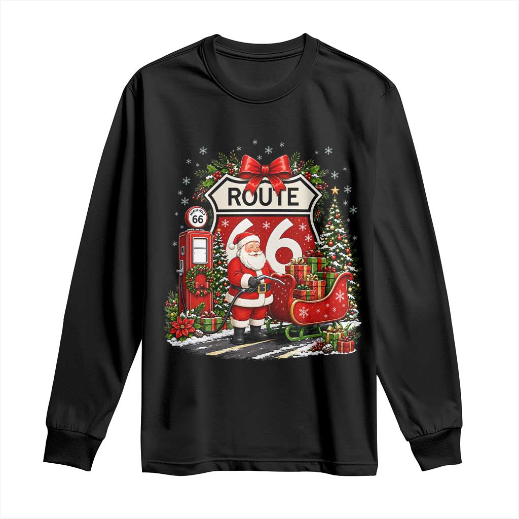 Route Highway 66 Santa Claus Gas Pump Sleigh Long Sleeve Shirt Funny Christmas Holiday Travel