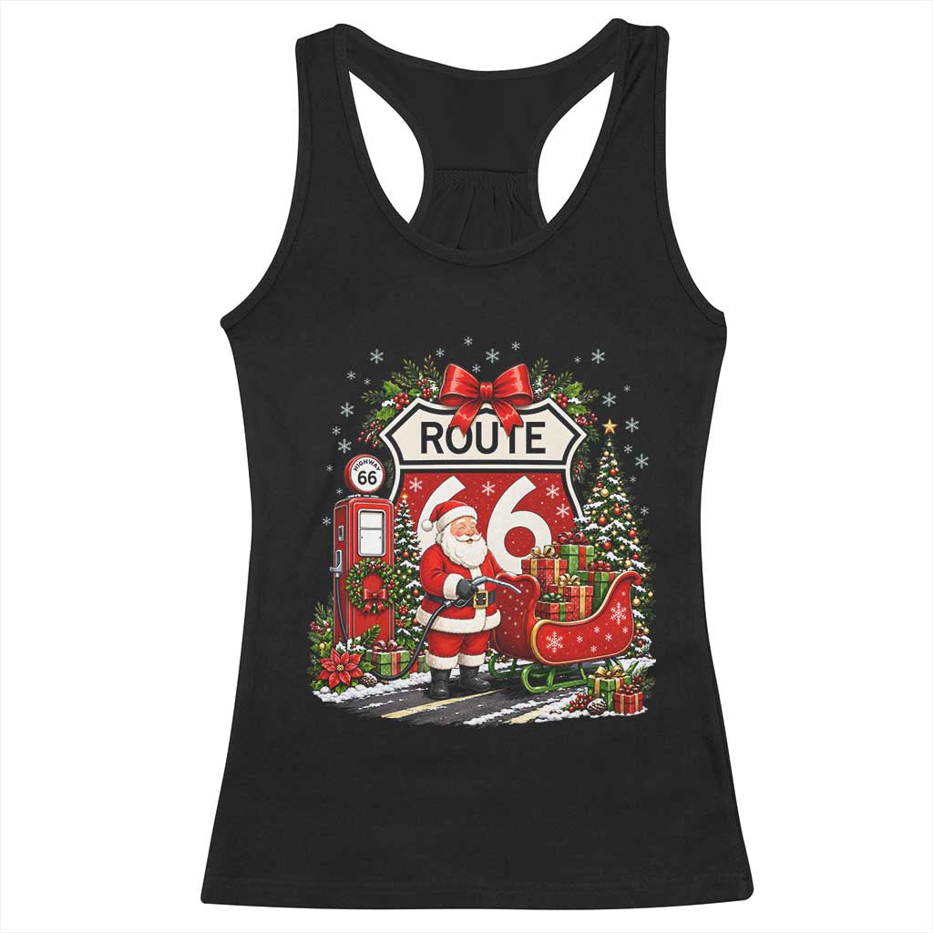 Route Highway 66 Santa Claus Gas Pump Sleigh Racerback Tank Top Funny Christmas Holiday Travel