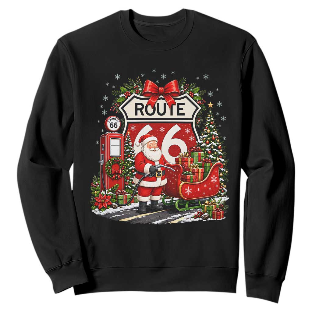 Route Highway 66 Santa Claus Gas Pump Sleigh Sweatshirt Funny Christmas Holiday Travel
