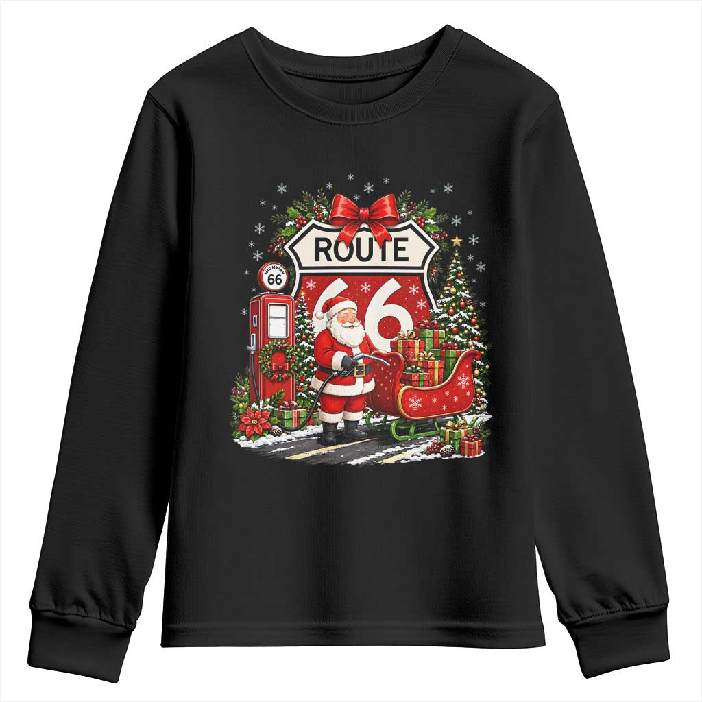 Route Highway 66 Santa Claus Gas Pump Sleigh Youth Sweatshirt Funny Christmas Holiday Travel