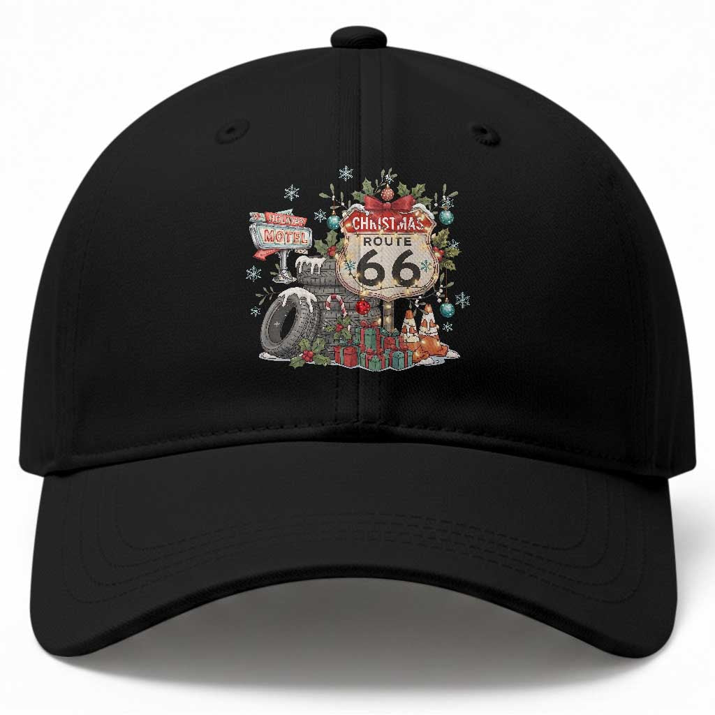 Route Highway 66 Holiday Christmas Motel Baseball Cap Cozy Vintage Road Trip Travel