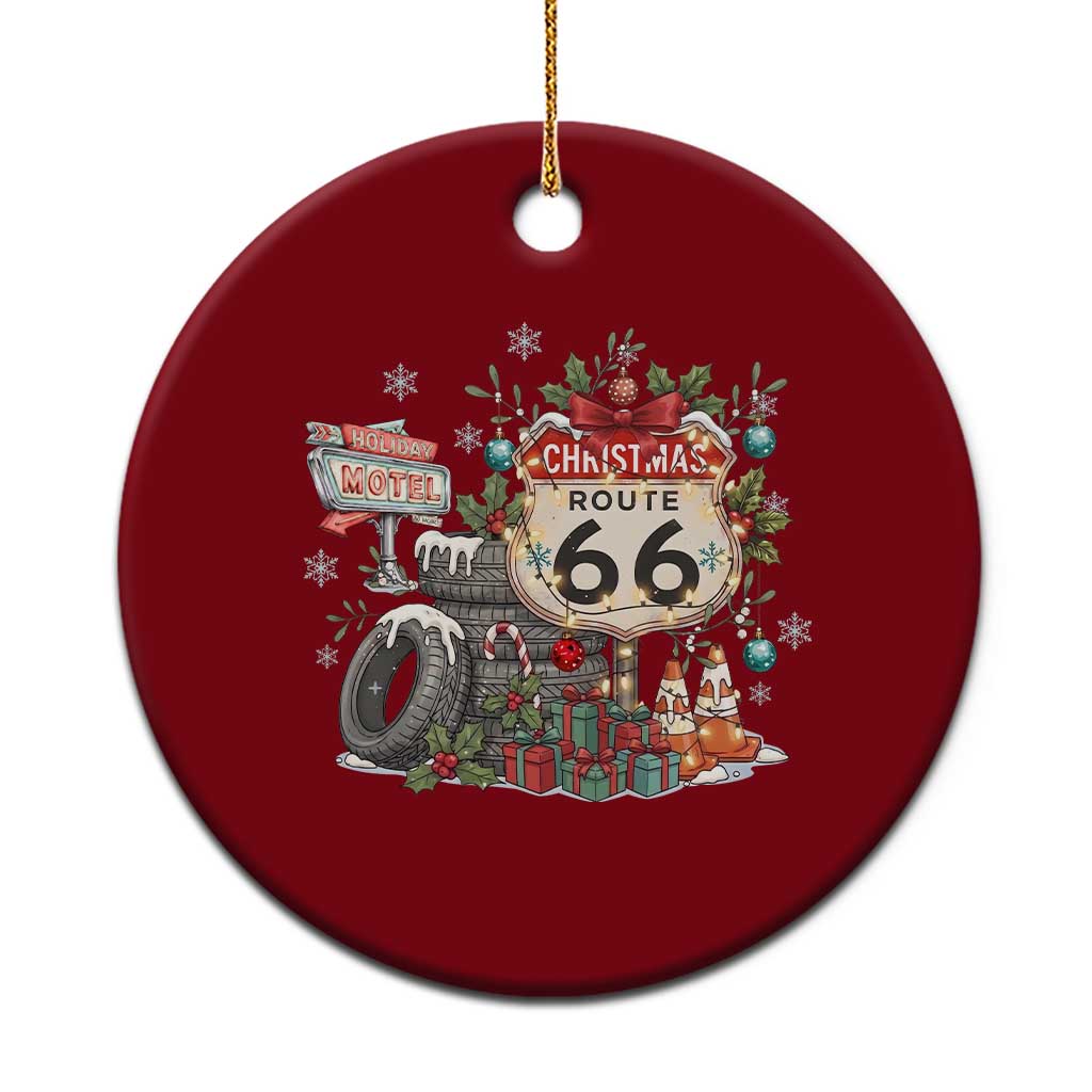 Route Highway 66 Holiday Christmas Motel Ceramic Ornament Cozy Vintage Road Trip Travel