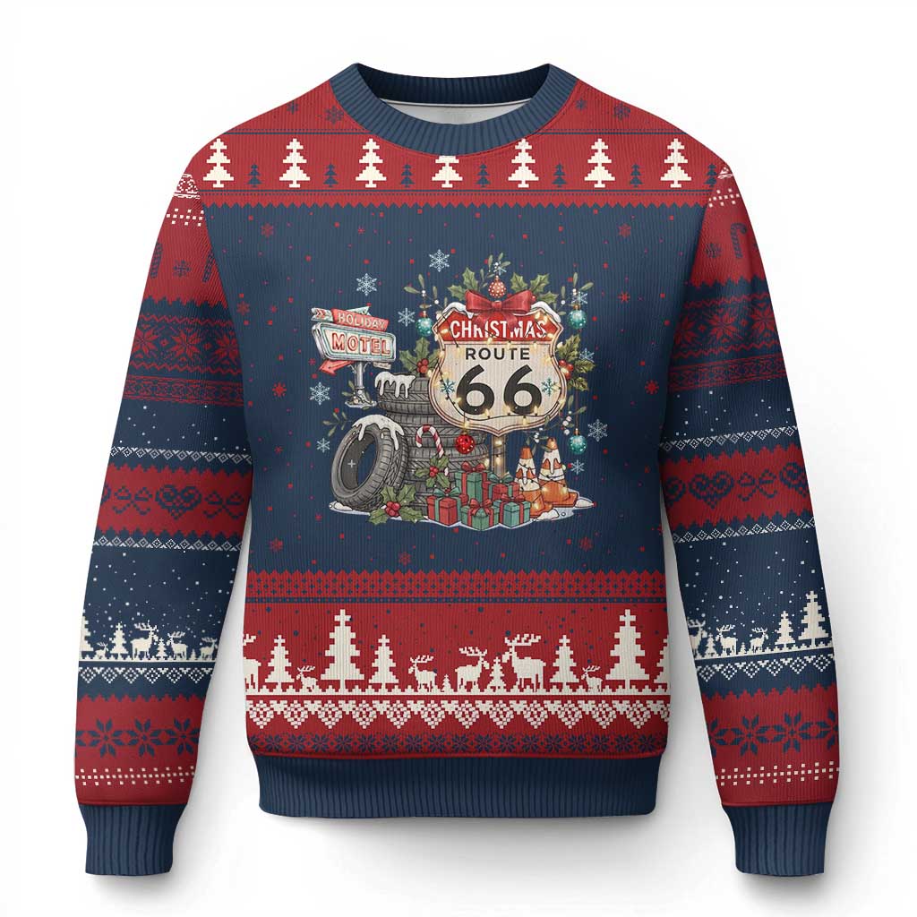 Route Highway 66 Holiday Christmas Motel Ugly Christmas Sweater Cozy Vintage Road Trip Travel
