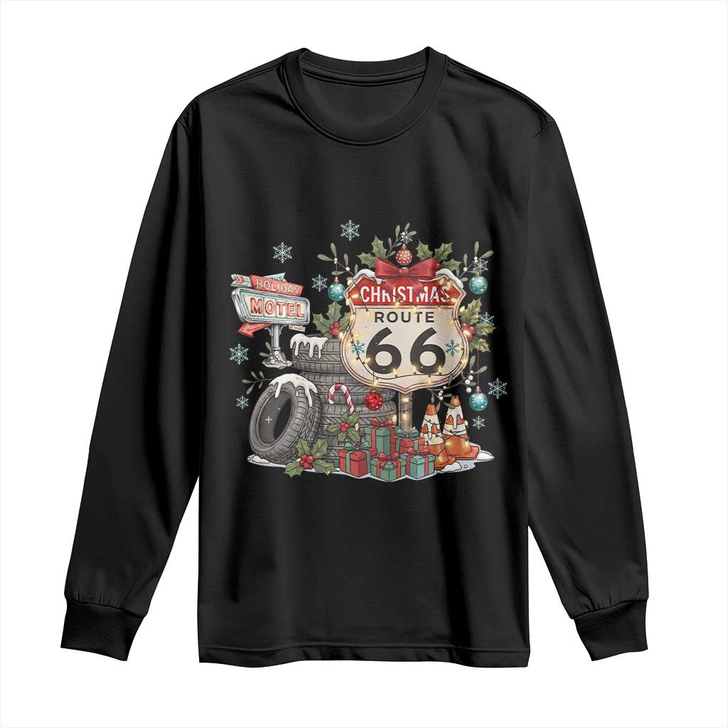 Route Highway 66 Holiday Christmas Motel Long Sleeve Shirt Cozy Vintage Road Trip Travel