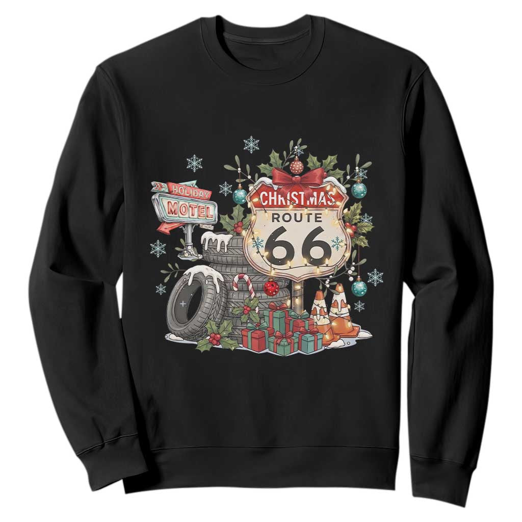 Route Highway 66 Holiday Christmas Motel Sweatshirt Cozy Vintage Road Trip Travel