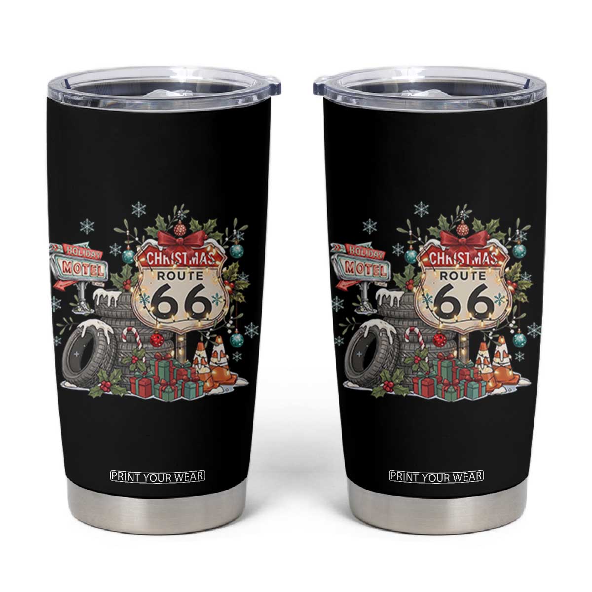 Route Highway 66 Holiday Christmas Motel Tumbler Cup Cozy Vintage Road Trip Travel