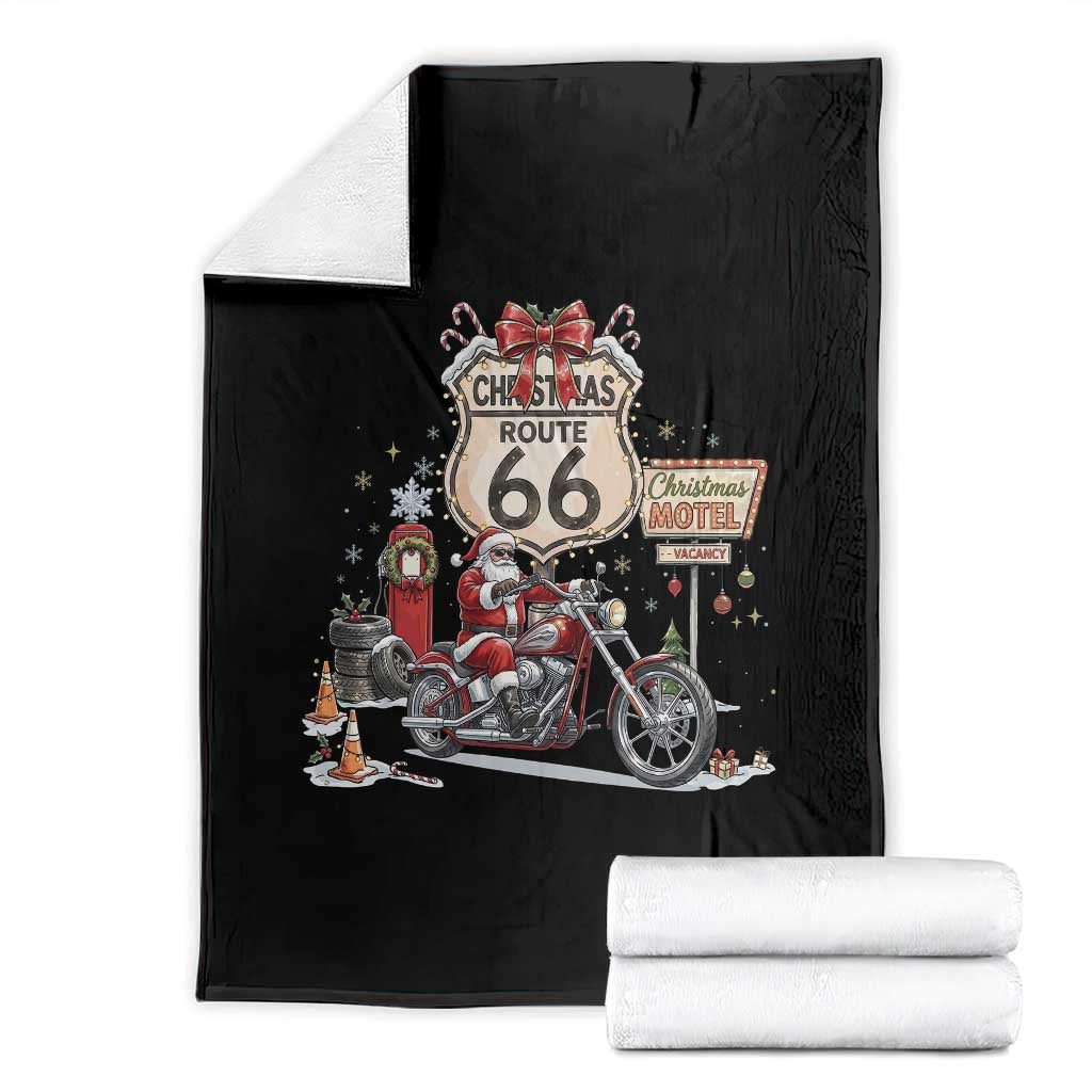 Funny Biker Santa Christmas Route Highway 66 Motorcycle Throw Blanket Xmas Rider Holiday Road Trip