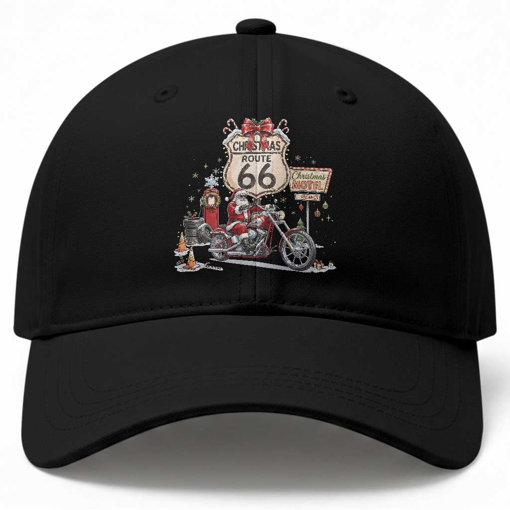 Funny Biker Santa Christmas Route Highway 66 Motorcycle Baseball Cap Xmas Rider Holiday Road Trip