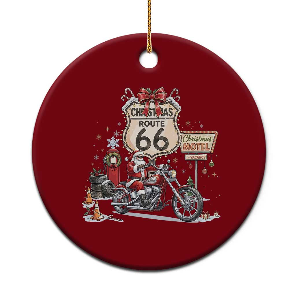 Funny Biker Santa Christmas Route Highway 66 Motorcycle Ceramic Ornament Xmas Rider Holiday Road Trip