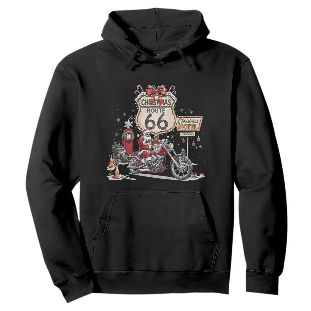 Funny Biker Santa Christmas Route Highway 66 Motorcycle Hoodie Xmas Rider Holiday Road Trip