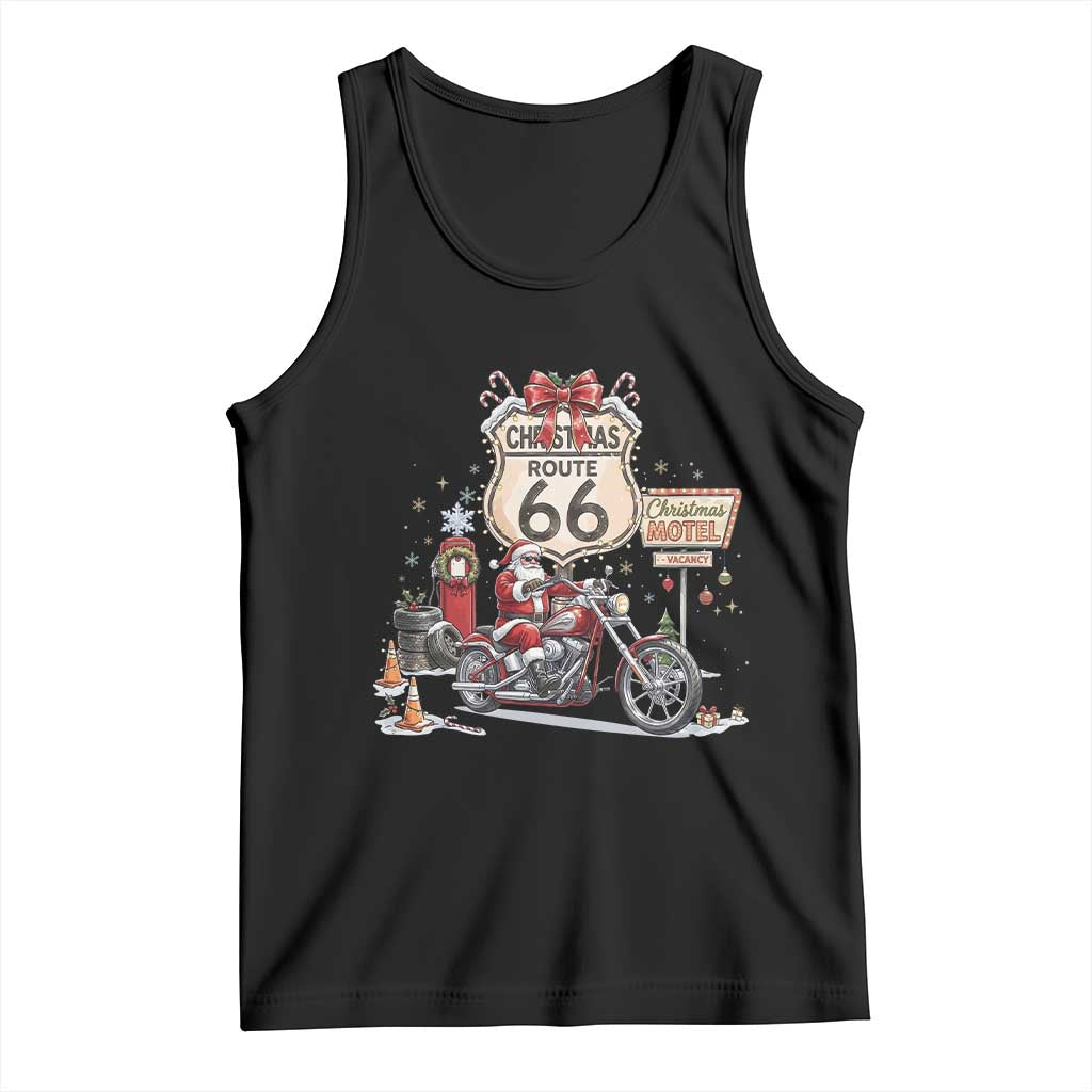 Funny Biker Santa Christmas Route Highway 66 Motorcycle Tank Top Xmas Rider Holiday Road Trip
