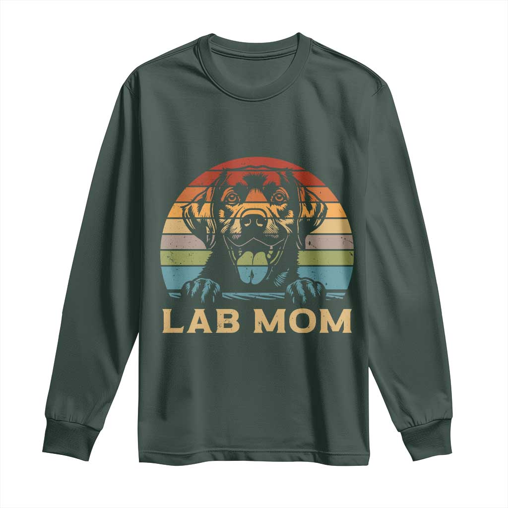 Lab Mom Long Sleeve Shirt Retro Sunset Dog Mom Gift TS12 Dark Forest Green Print Your Wear