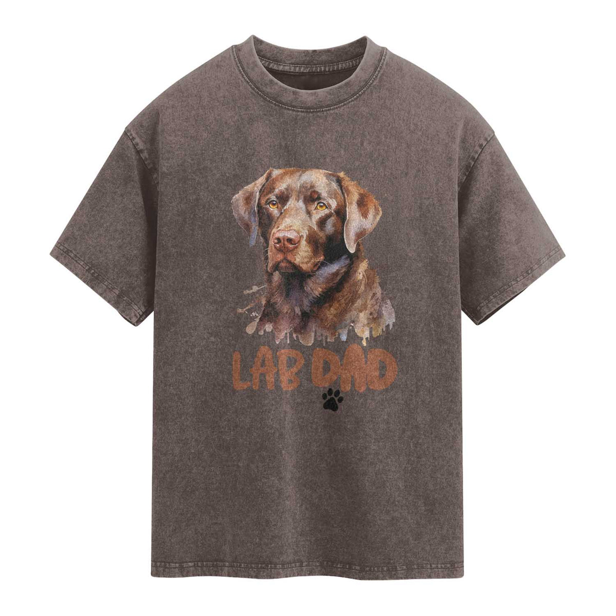 Chocolate Labrador Retriever Dad Washed Cotton T-Shirt Dog Lover Gift