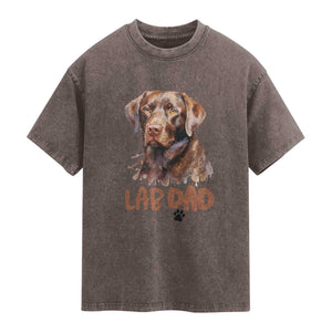 Chocolate Labrador Retriever Dad Washed Cotton T-Shirt Dog Lover Gift