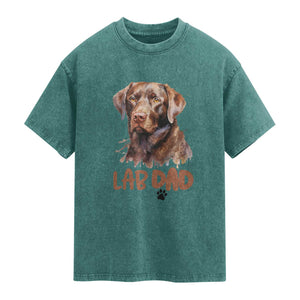 Chocolate Labrador Retriever Dad Washed Cotton T-Shirt Dog Lover Gift