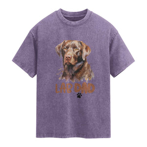 Chocolate Labrador Retriever Dad Washed Cotton T-Shirt Dog Lover Gift