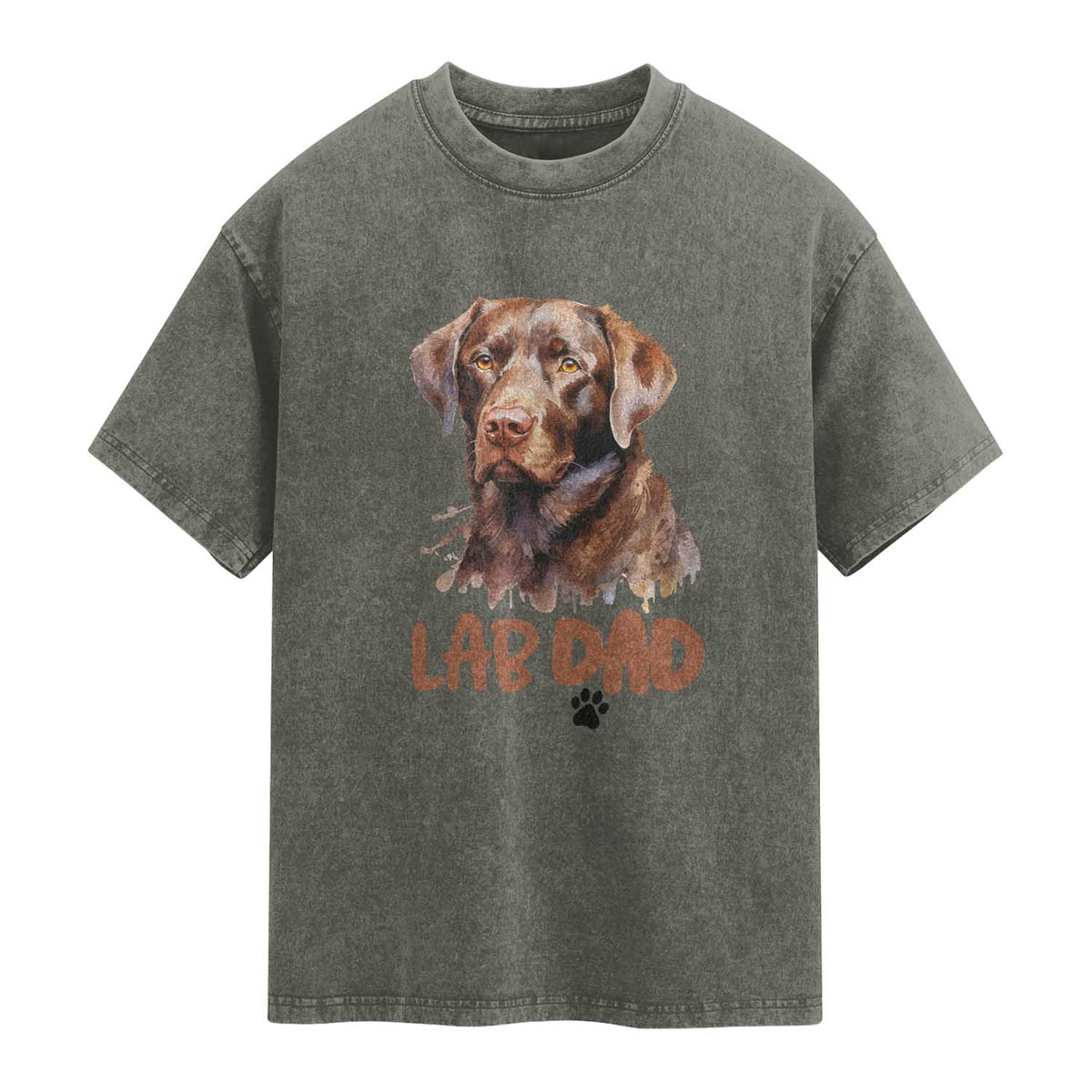 Chocolate Labrador Retriever Dad Washed Cotton T-Shirt Dog Lover Gift