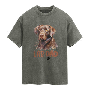Chocolate Labrador Retriever Dad Washed Cotton T-Shirt Dog Lover Gift