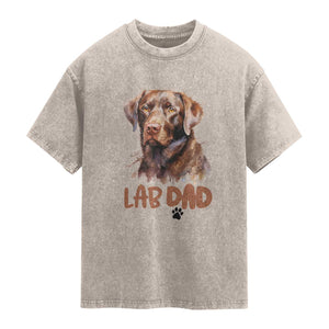 Chocolate Labrador Retriever Dad Washed Cotton T-Shirt Dog Lover Gift