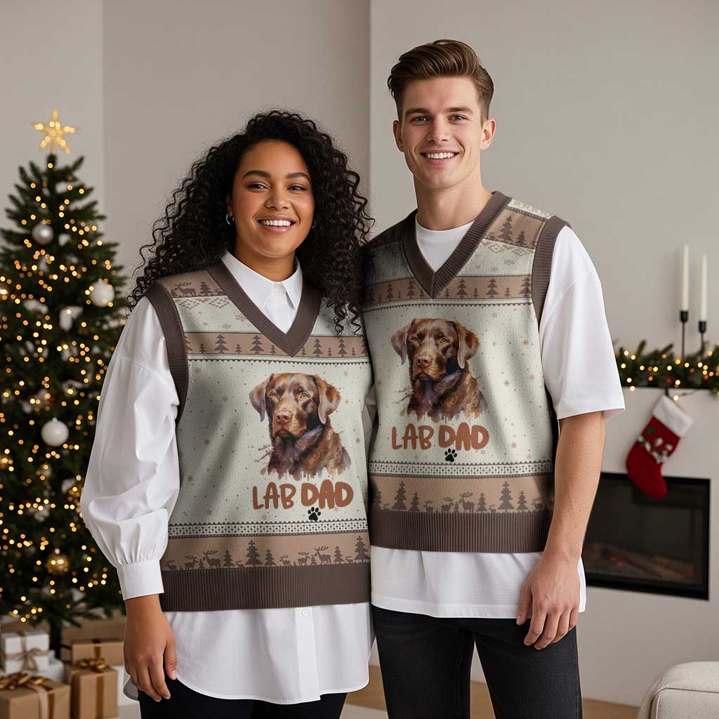 Chocolate Labrador Retriever Dad V-Neck Knit Sweater Vest Dog Lover Gift TS12 Mocha Mousse Print Your Wear