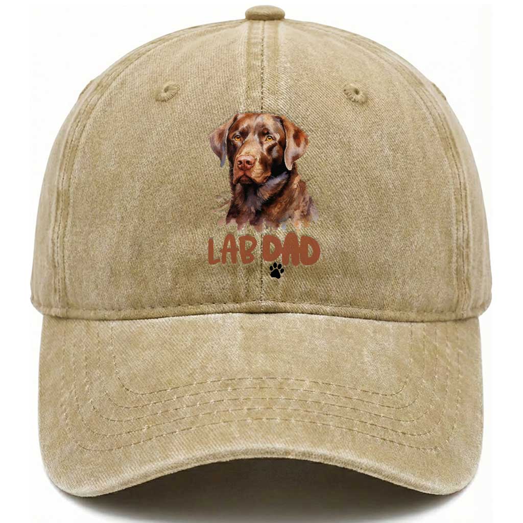 Chocolate Labrador Retriever Dad Washed Cotton Baseball Cap Dog Lover Gift TS12 Print Your Wear