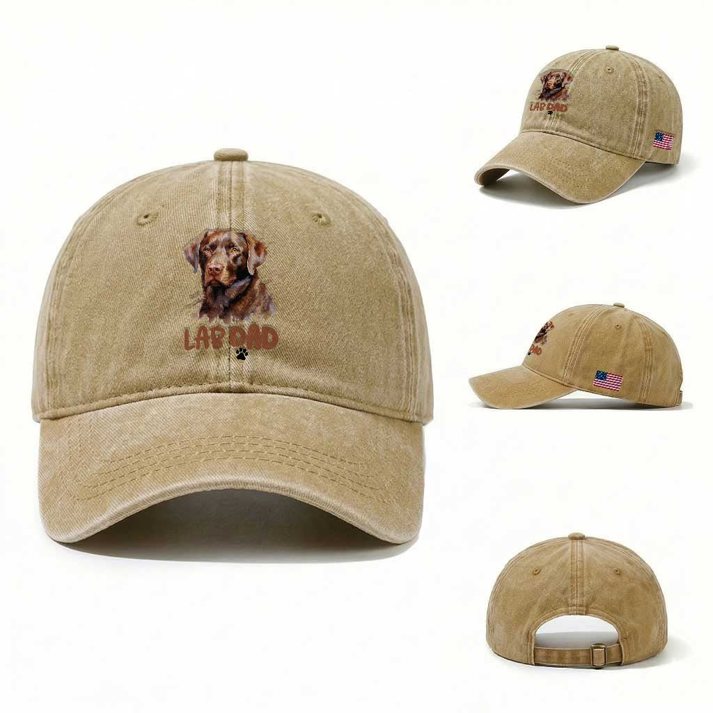 Chocolate Labrador Retriever Dad Washed Cotton Baseball Cap Dog Lover Gift TS12 Washed Cap Universal Fit Khaki Print Your Wear