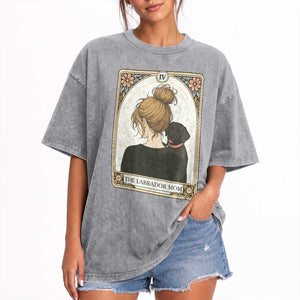 Black Labrador Mom Washed Cotton T-Shirt Funny Tarot Card Dog Lover Gift