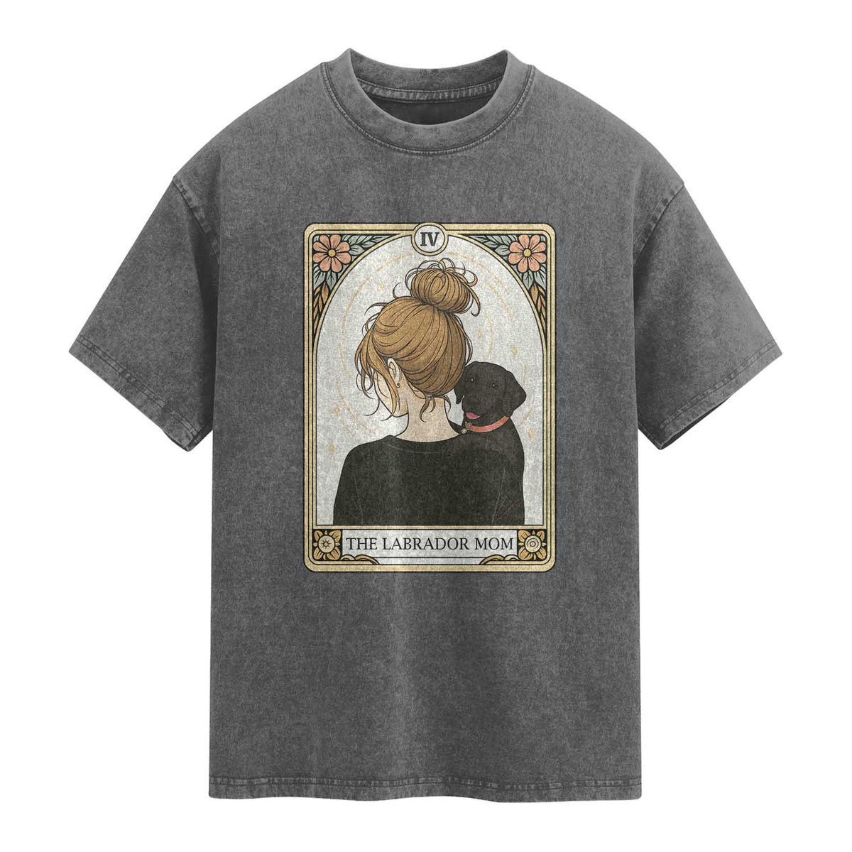 Black Labrador Mom Washed Cotton T-Shirt Funny Tarot Card Dog Lover Gift
