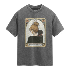 Black Labrador Mom Washed Cotton T-Shirt Funny Tarot Card Dog Lover Gift
