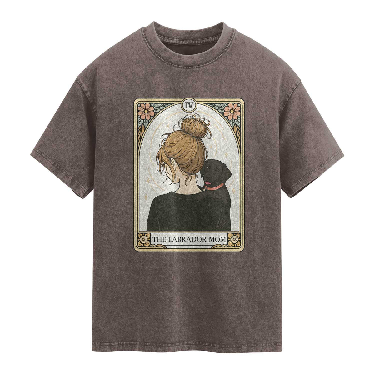 Black Labrador Mom Washed Cotton T-Shirt Funny Tarot Card Dog Lover Gift